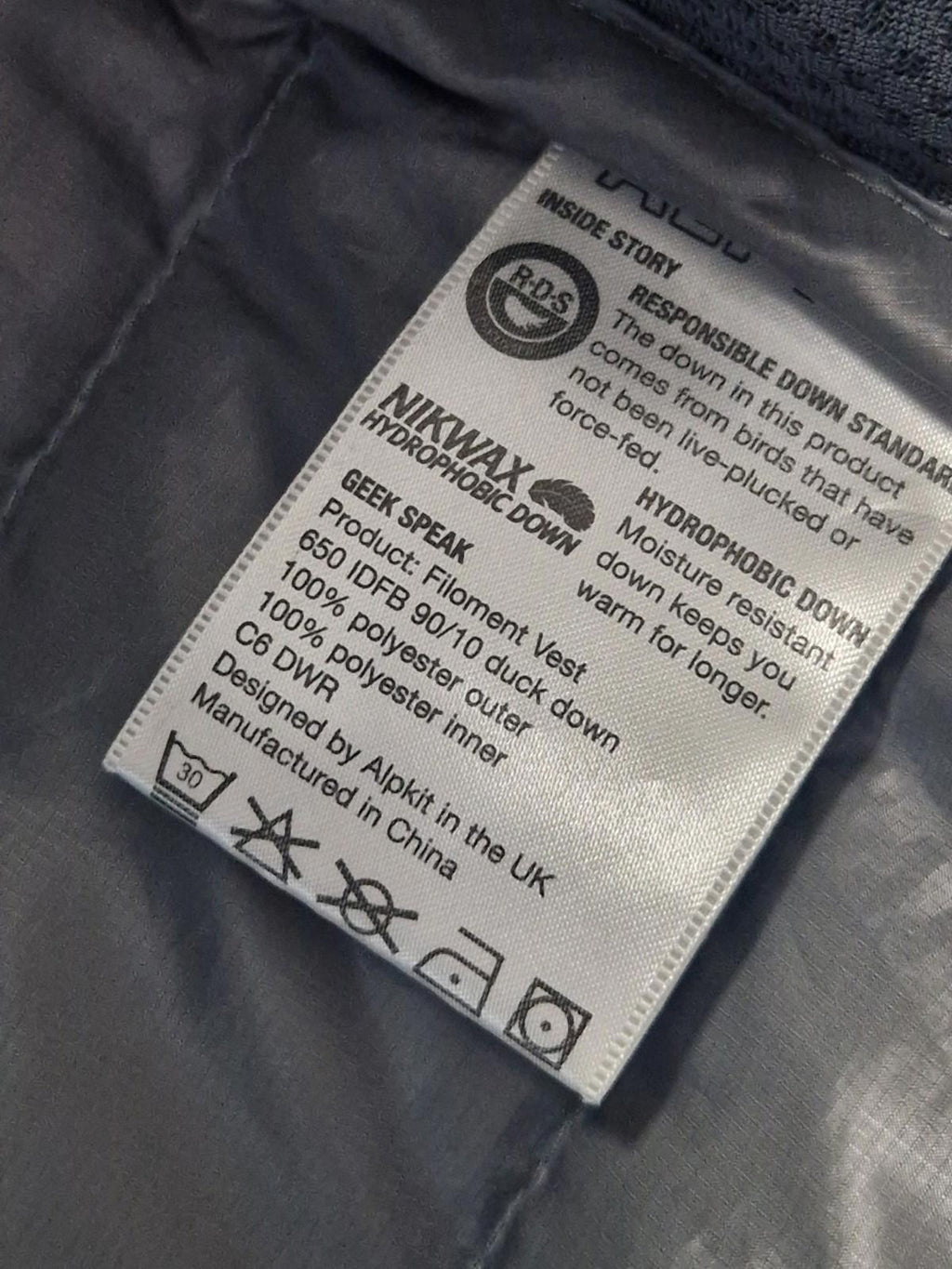 Alpkit Filoment 650 Vest Micro-baffle down Puffa gilet Navy Blue  Uk Size L Gc