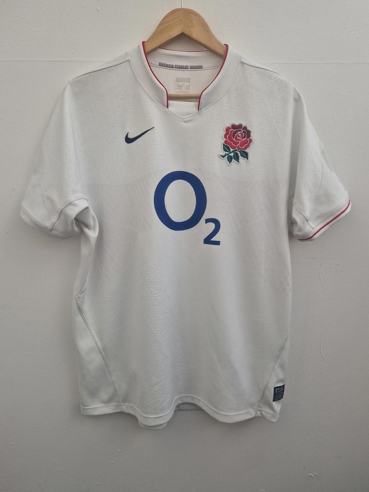 Nike ENGLAND O2 2009 2010 White Union Short Sleeve T-Shirt Rugby Jersey Size M