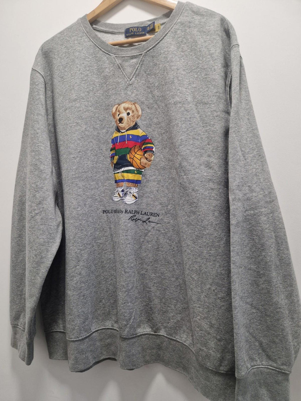 Ralph Lauren polo bear Crew Neck sweater Grey With Basketball Bear Uk Xxl  Gc