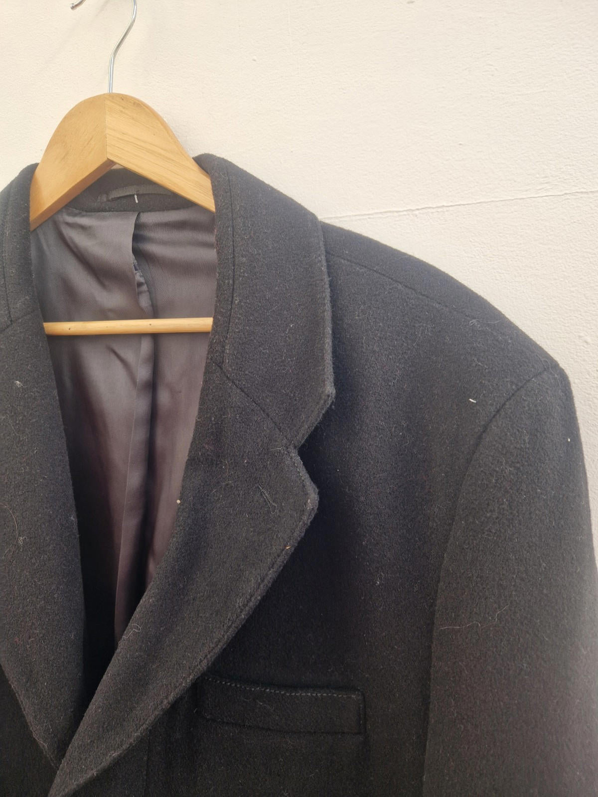 Henley & Knight Mens Black Over Coat Wool &  Cashmere  Blend Uk Size Xl  Gc