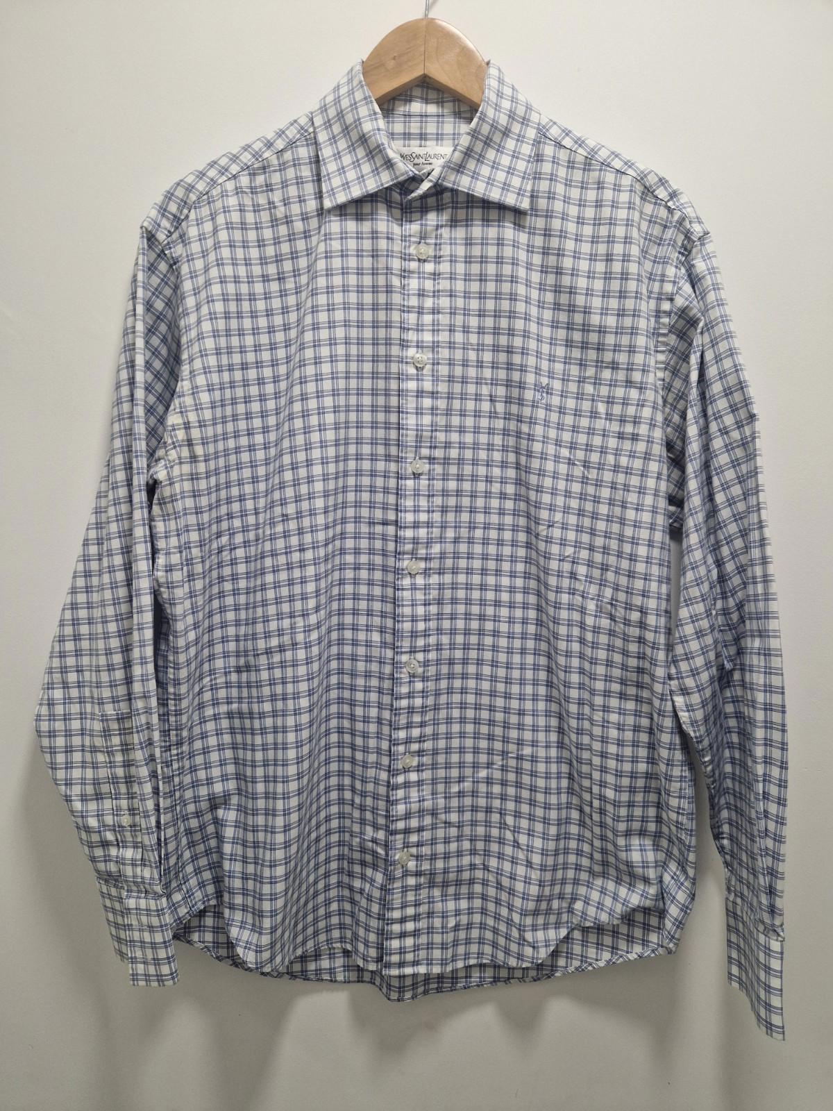 YSL Mens Blue & White Checked Shirt Cotton Preowened  Uk Size M Gc