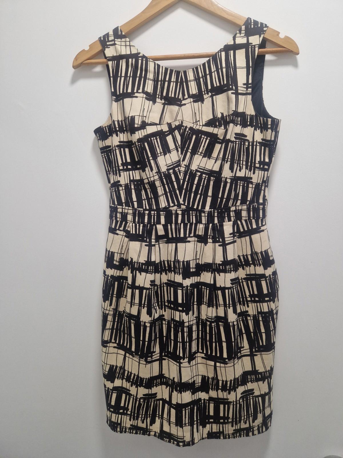 Coast Women's Beige and Black Fitted Lined Dress Size UK 8 Gc