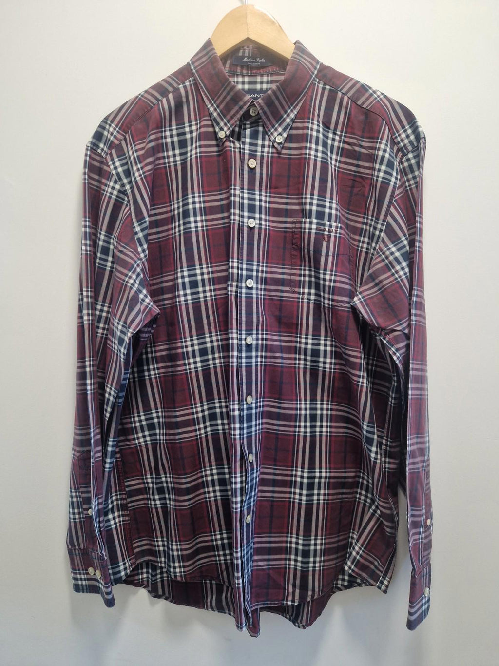 Gant Shirt Size XL Men's Check Madison Poplin Regular Fit Cotton Long Sleeve