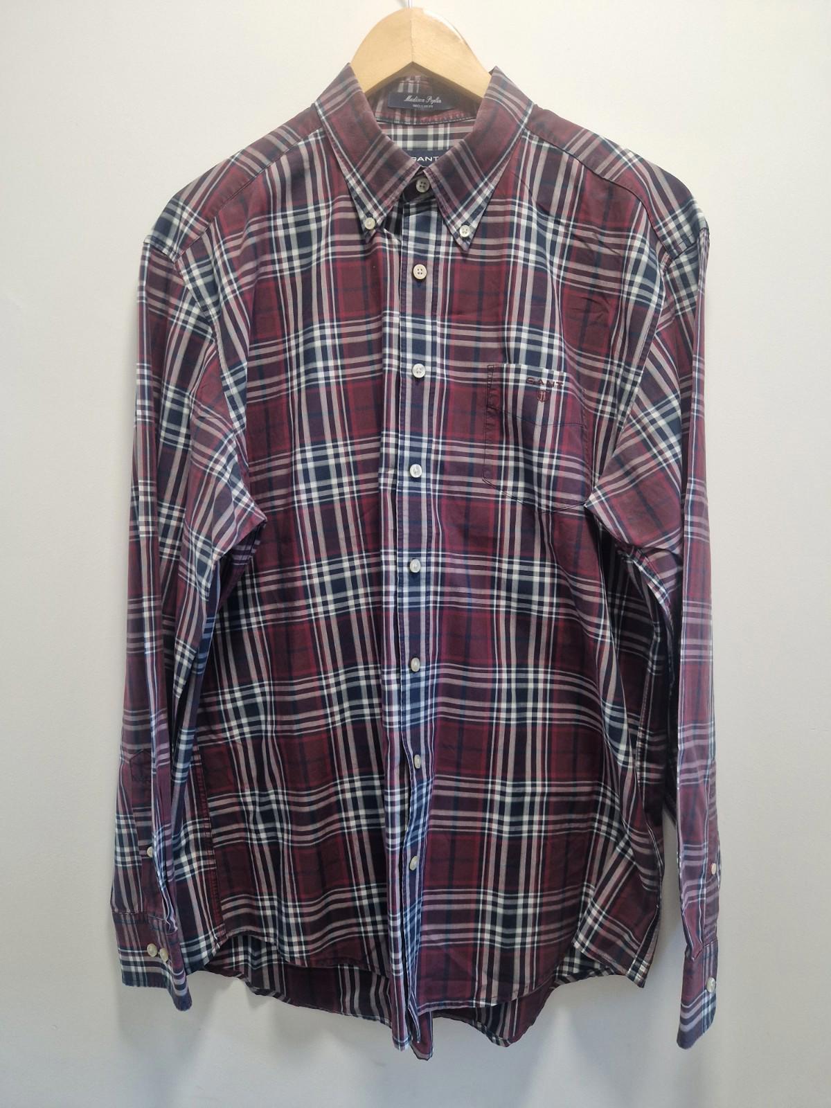 Gant Shirt Size XL Men's Check Madison Poplin Regular Fit Cotton Long Sleeve