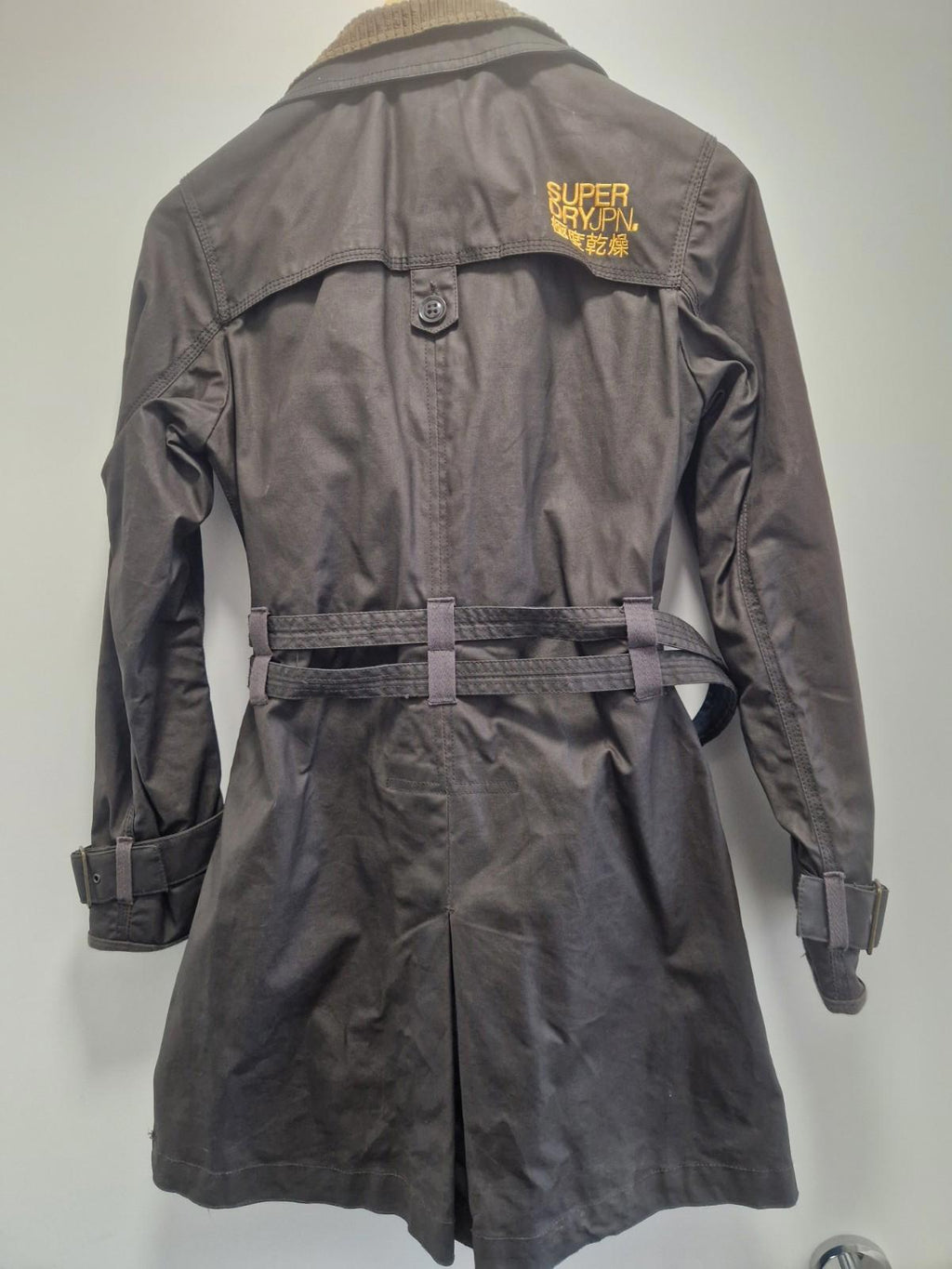 Superdry Safari Mac Wax Coat Brown Double Breasted Waxed Jacket Uk M Size 12-14