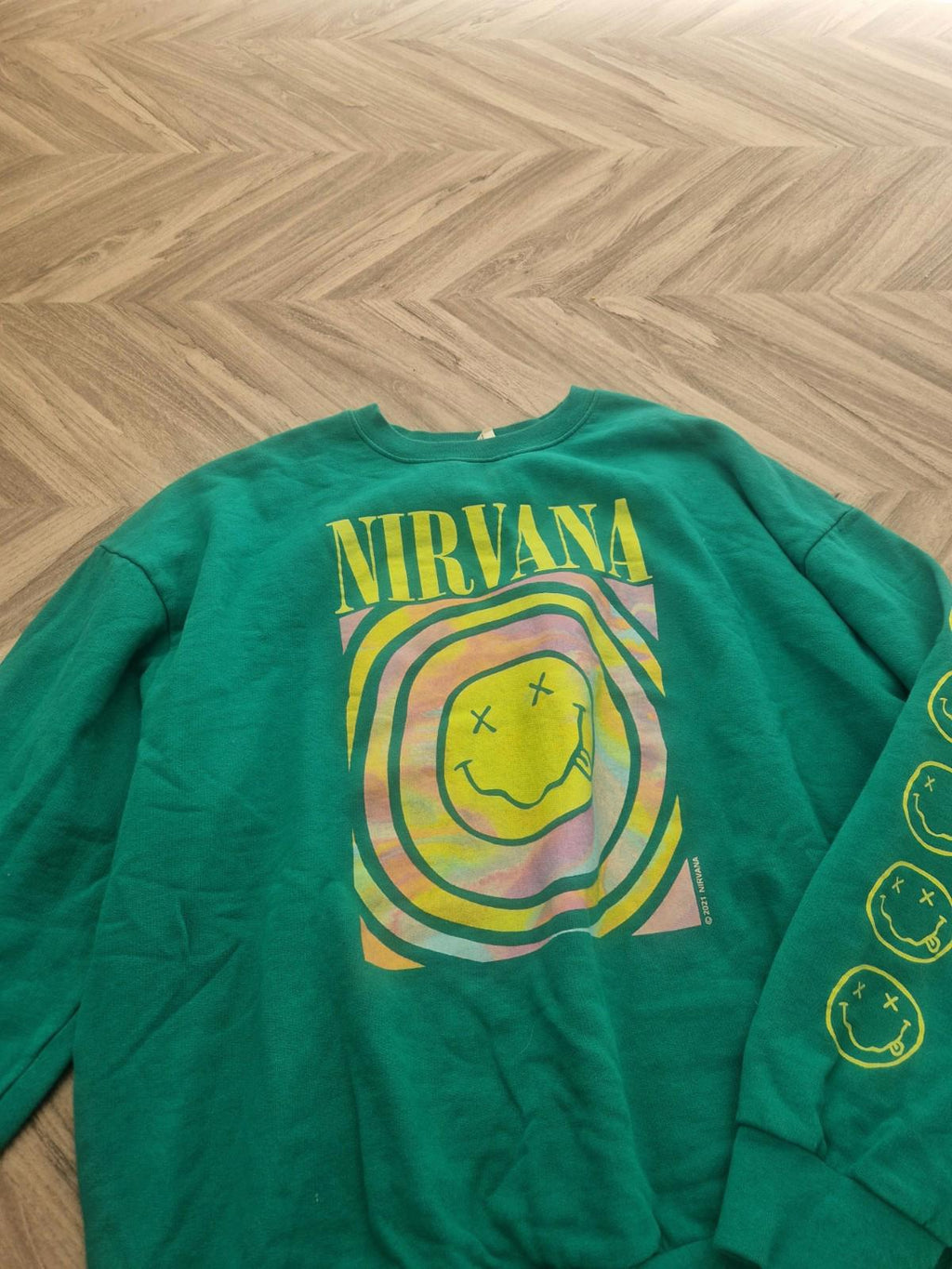 Urban Outfitters X Nirvana Oversized Sweatshirt Spiral Face Green Uk M/L Ladies