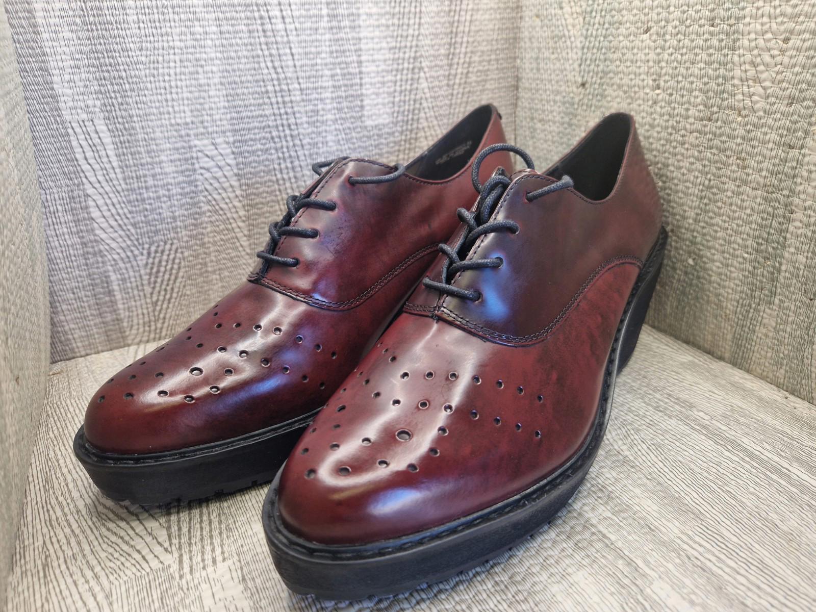 Clarks Narrative Burgundy Leather Game Oval Wedge Heel Shoes Lace Up Uk 8 D Vgc