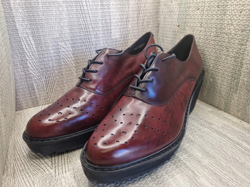 Clarks Narrative Burgundy Leather Game Oval Wedge Heel Shoes Lace Up Uk 8 D Vgc