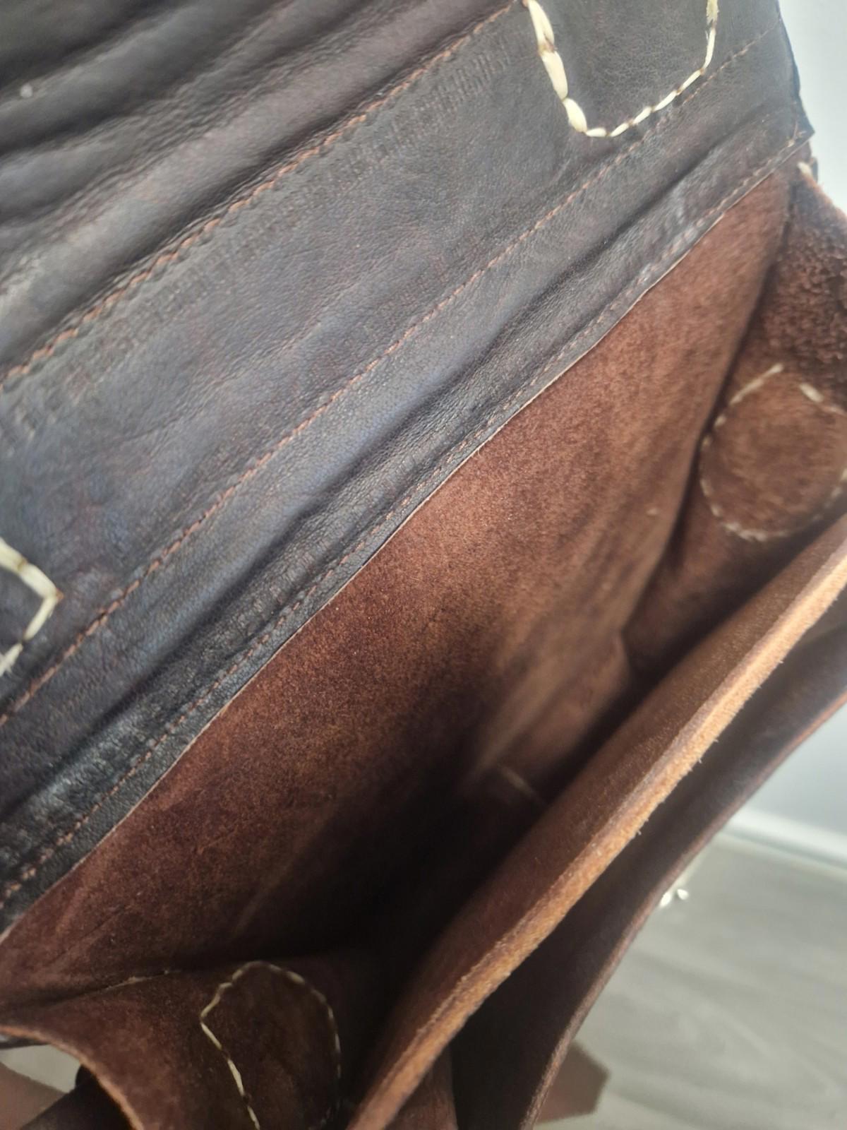 Handmade Quality Brown Leather Satchel Top Handle  Chunky Stitch Preowened Gc