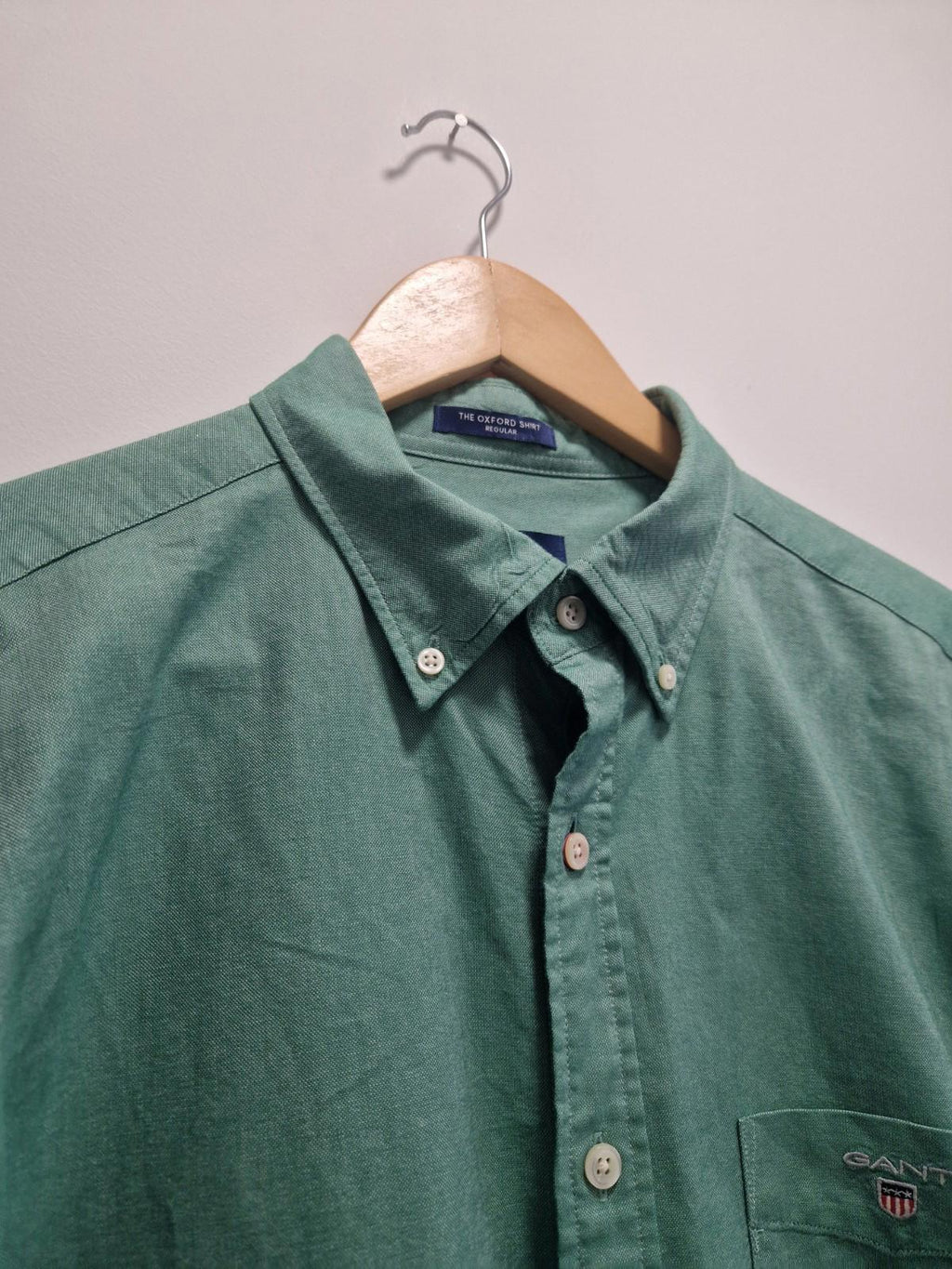 Gant Mens Oxford Full Button Shirt Long Sleeve Green 100% Cotton Uk L Gc