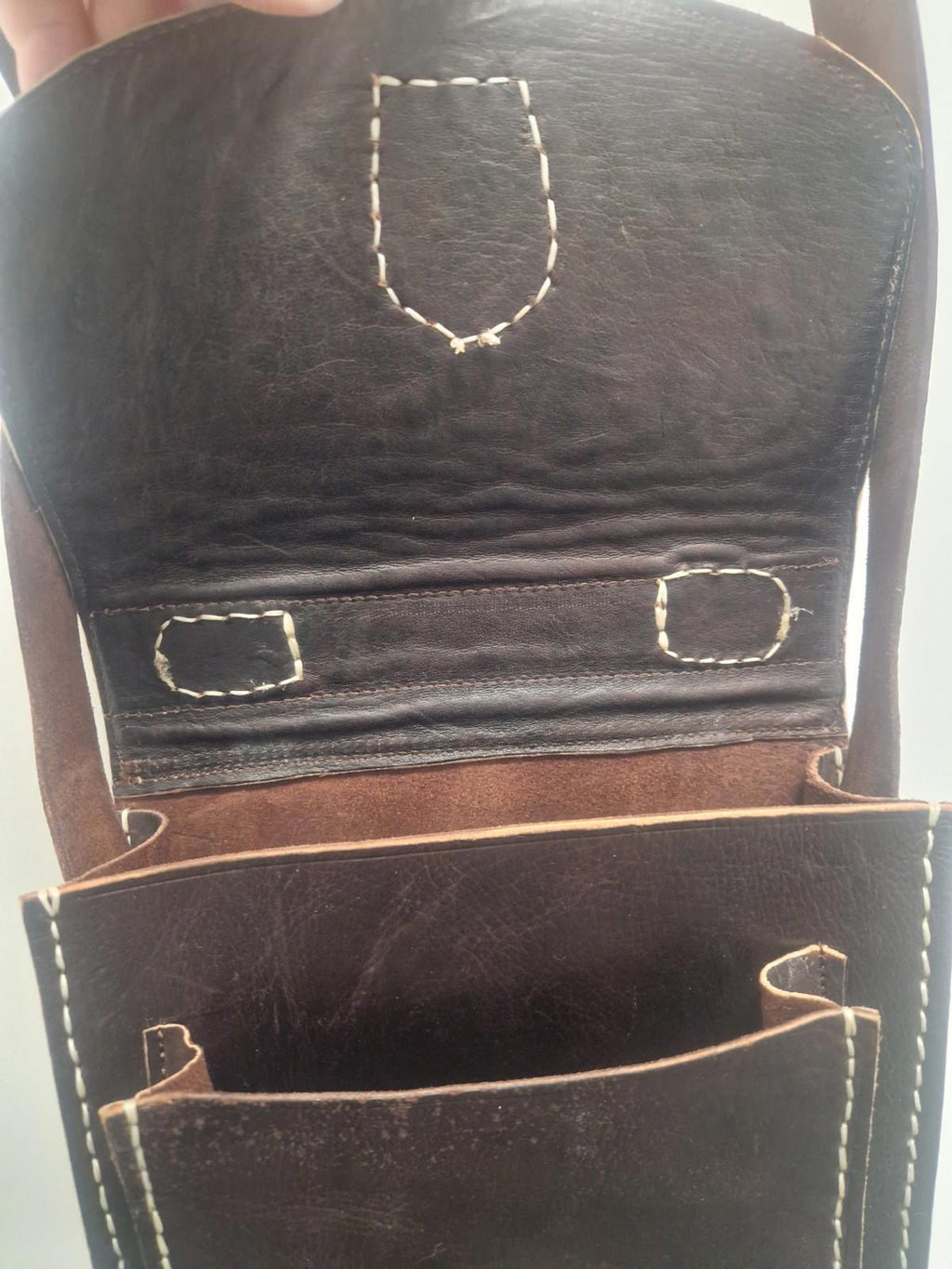 Handmade Quality Brown Leather Satchel Top Handle  Chunky Stitch Preowened Gc