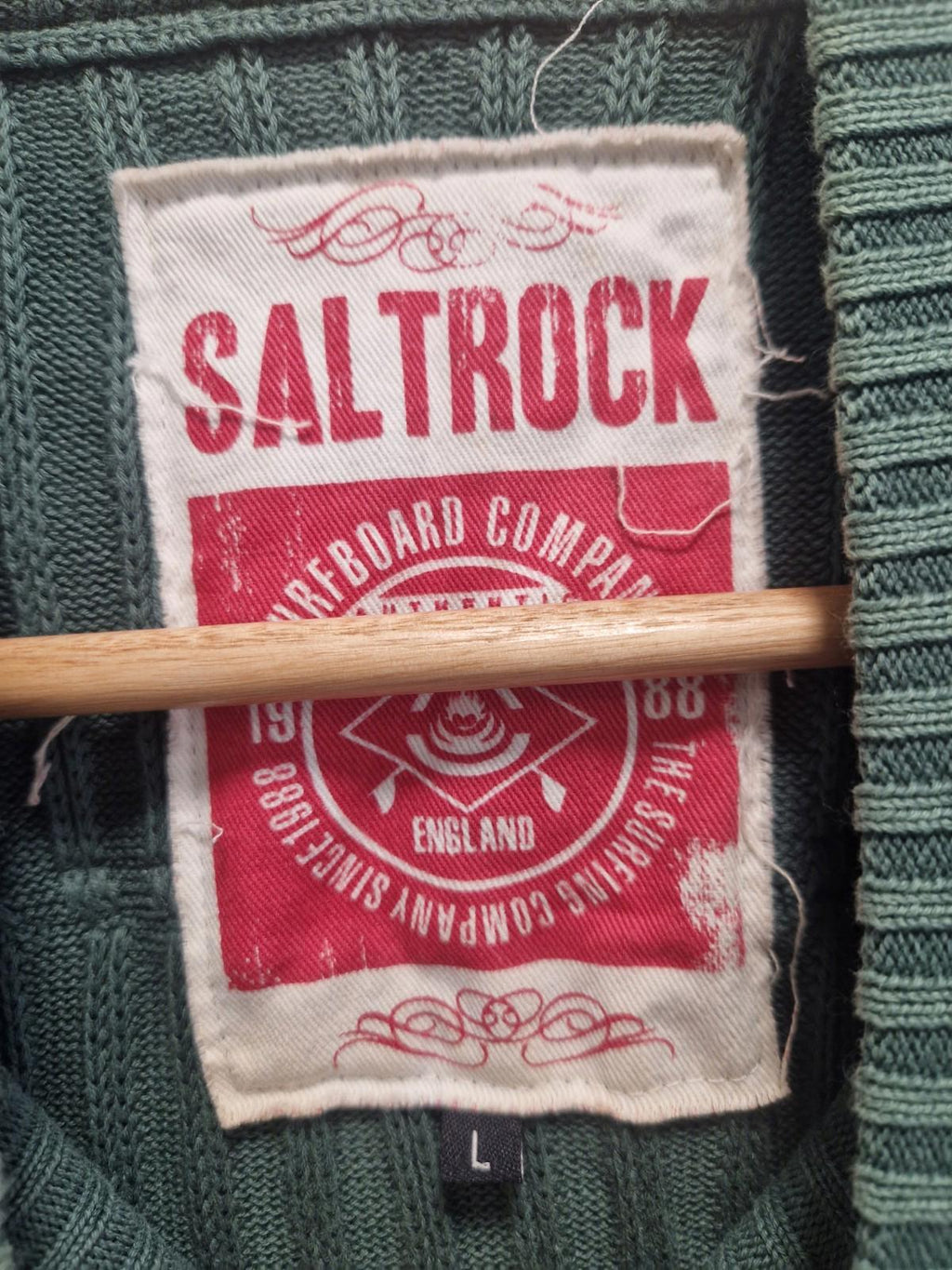 Y2k Saltrock zip-up knit sweatshirt/cardigan Green Uk Size Large 100% Cotton  Gc