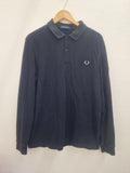 Fred Perry Mens Long Sleeve 100% Cotton Polo Shirt In Black Uk Size L Vgc