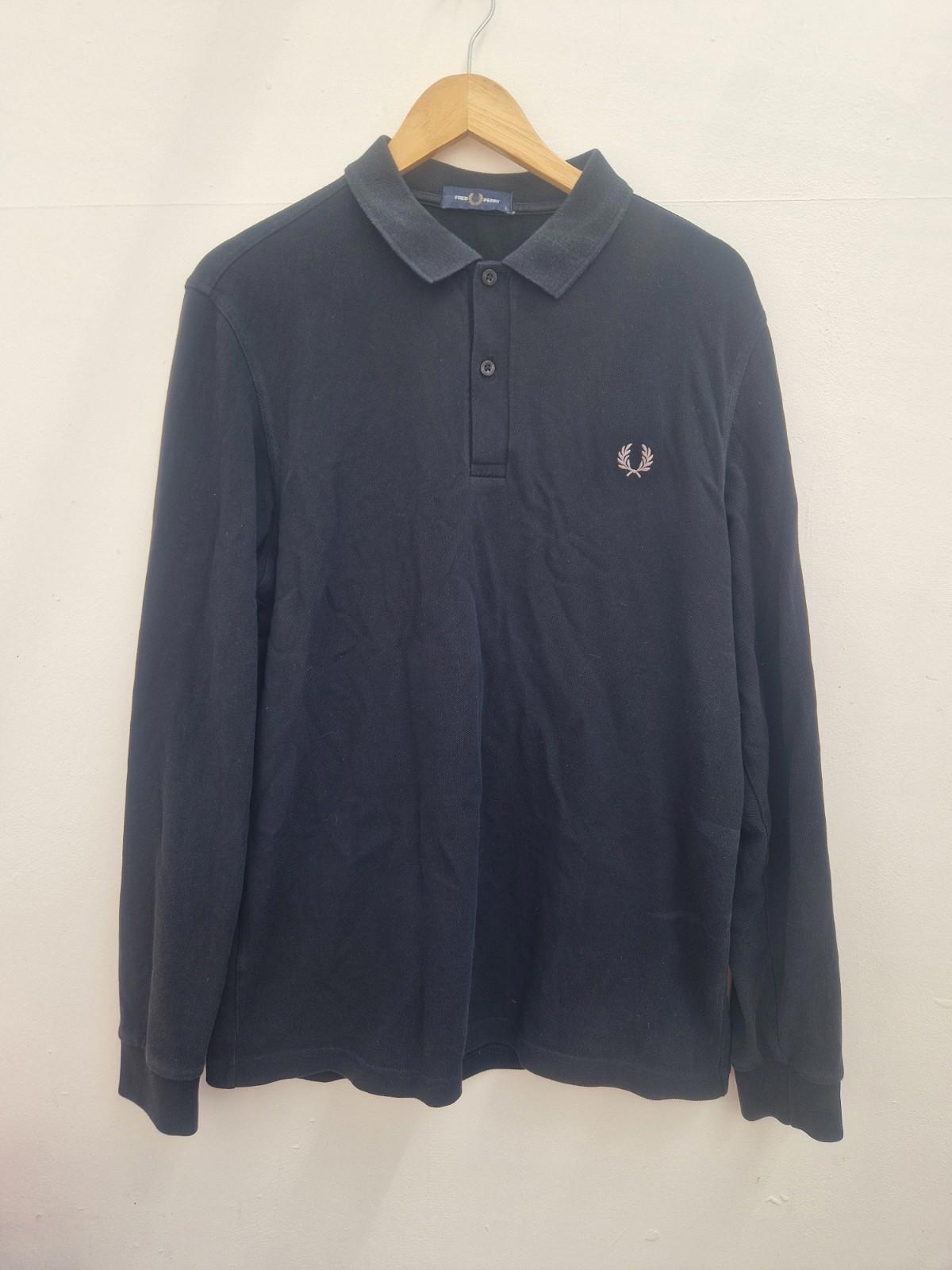 Fred Perry Mens Long Sleeve 100% Cotton Polo Shirt In Black Uk Size L Vgc