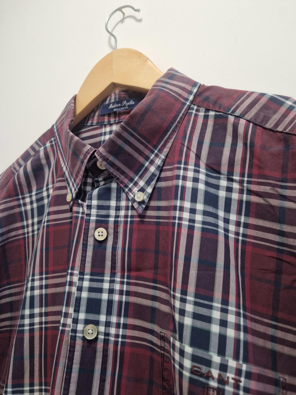 Gant Shirt Size XL Men's Check Madison Poplin Regular Fit Cotton Long Sleeve