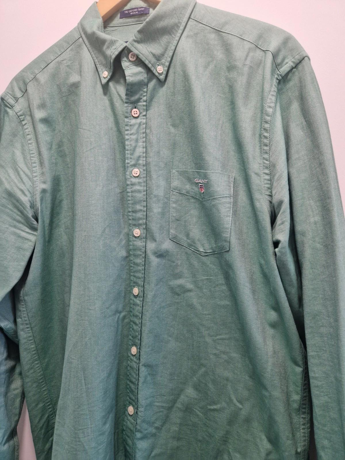 Gant Mens Oxford Full Button Shirt Long Sleeve Green 100% Cotton Uk L Gc