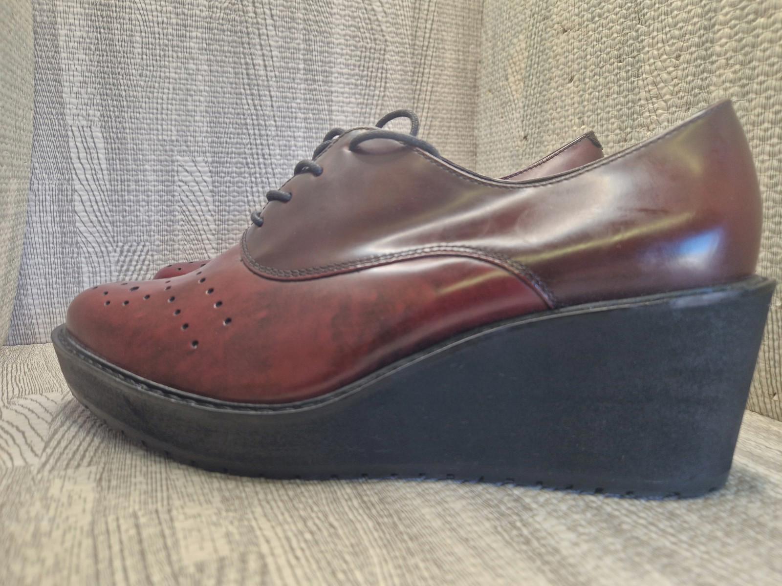 Clarks Narrative Burgundy Leather Game Oval Wedge Heel Shoes Lace Up Uk 8 D Vgc