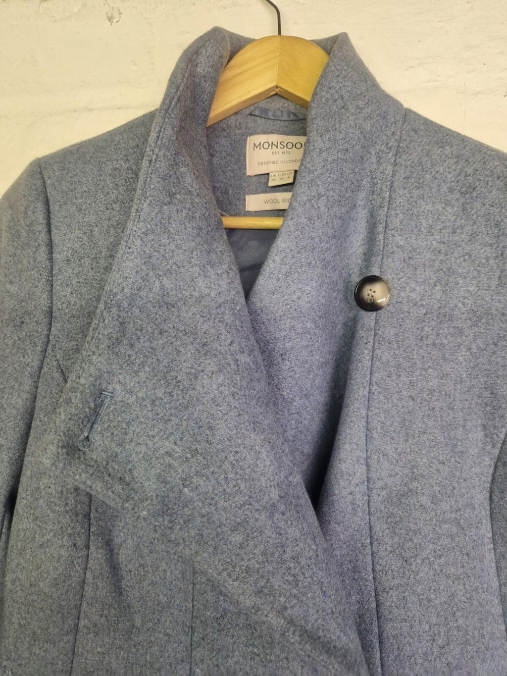 Monsoon  WoolRich Grey/Blue Double Breasted Wool Coat Vgc Uk Size 10