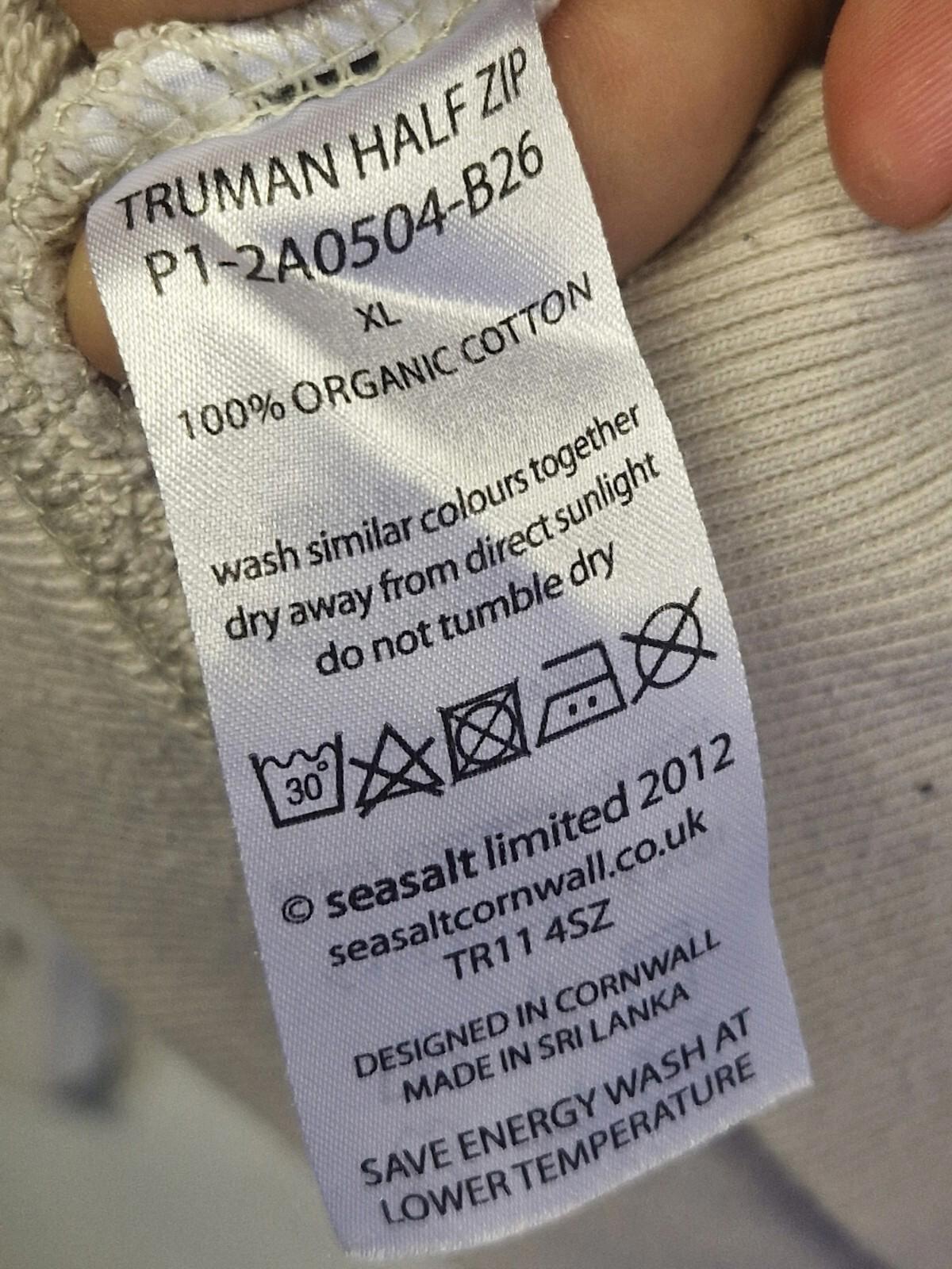 Seasalt Of Cornwall  Mens Quarter  Zip Sweater 100% Organic  Cotton  Uk Size Xl