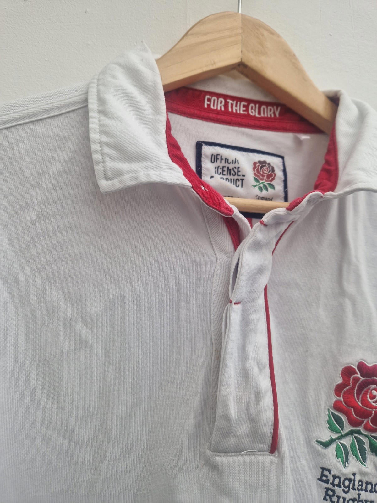 England For The Glory RFU Classic White Rugby Red Trim 3xl Official Licensed