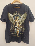 Y2k Gothic Angel Graphic Crew Neck T-shirt Uk Size L On A Wild Label 100% Cotton