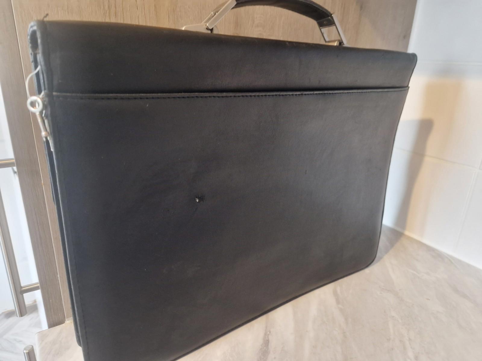 Thiery Mugler Black Vintage Faux Leather Briefcase Attache Bag 2 Keys 16 x 12"