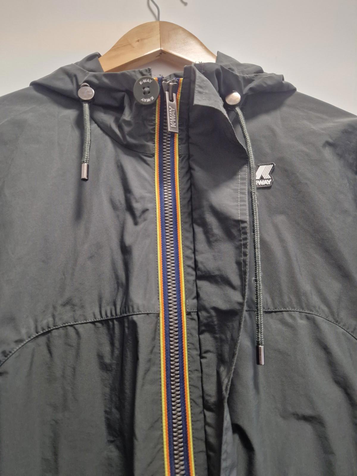 K- Way Bruno Poly Canvas Black Lightweight Hooded Packdown Jacket Uk Medium  Gc
