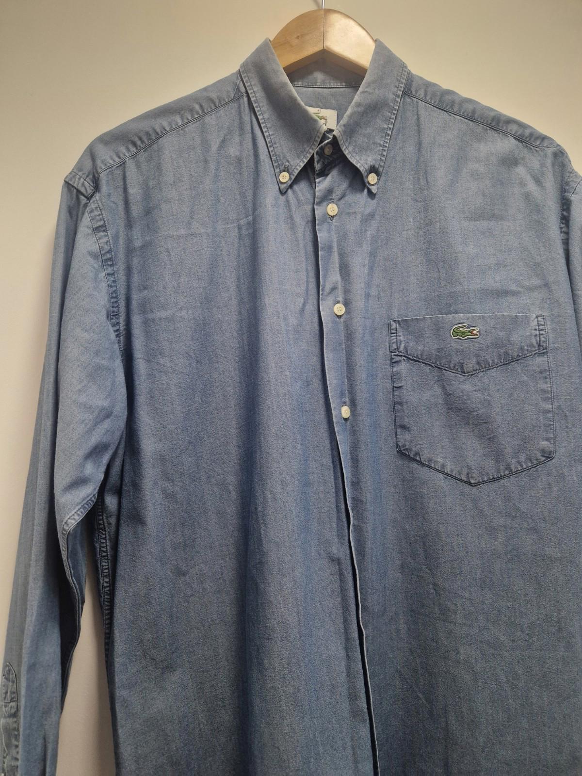 Lacoste Mens Blue Full Button Shirt 100% Cotton Size 42  Pit 2 Pit 23" Uk Xl Gc