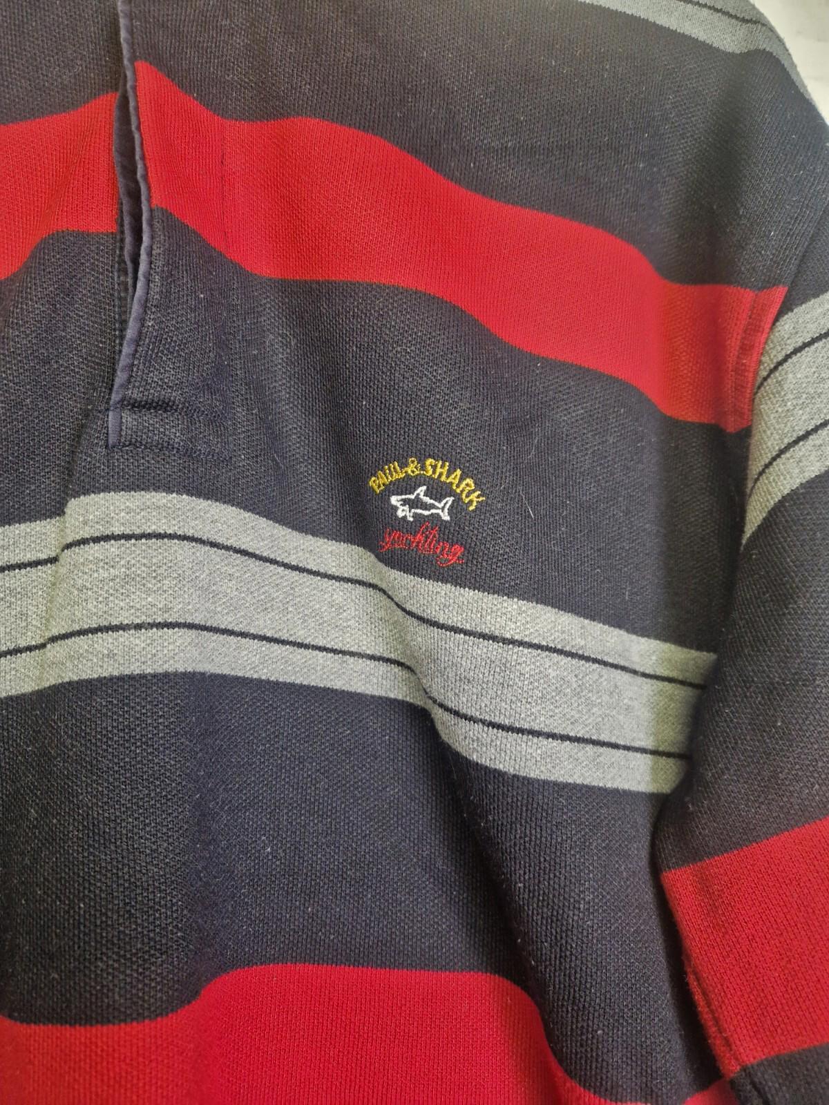 Paul & Shark Yachting Long Sleeve Polo Striped Shirt Fleece Lined Uk Size L Gc