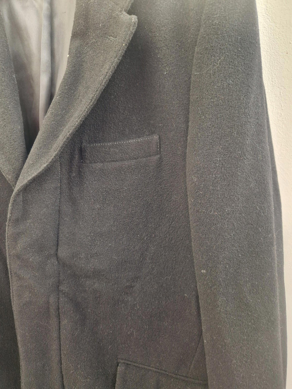 Henley & Knight Mens Black Over Coat Wool &  Cashmere  Blend Uk Size Xl  Gc