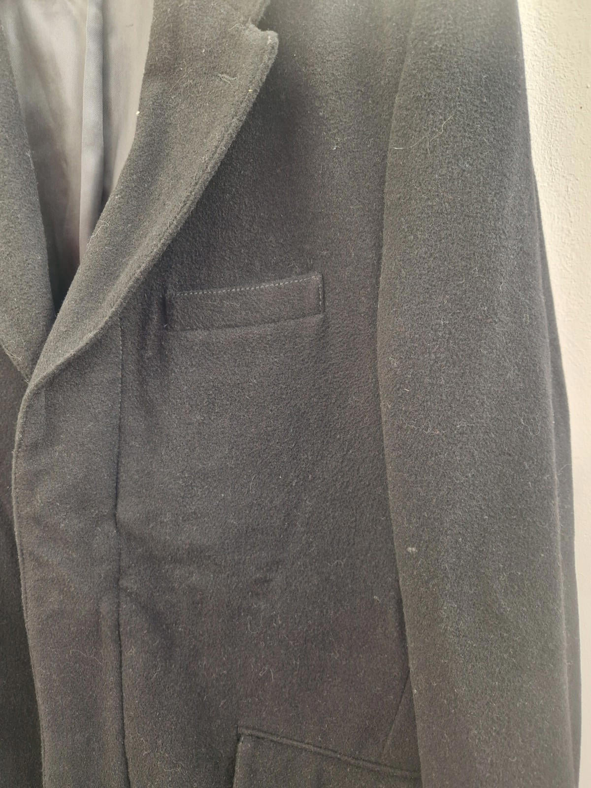 Henley & Knight Mens Black Over Coat Wool &  Cashmere  Blend Uk Size Xl  Gc