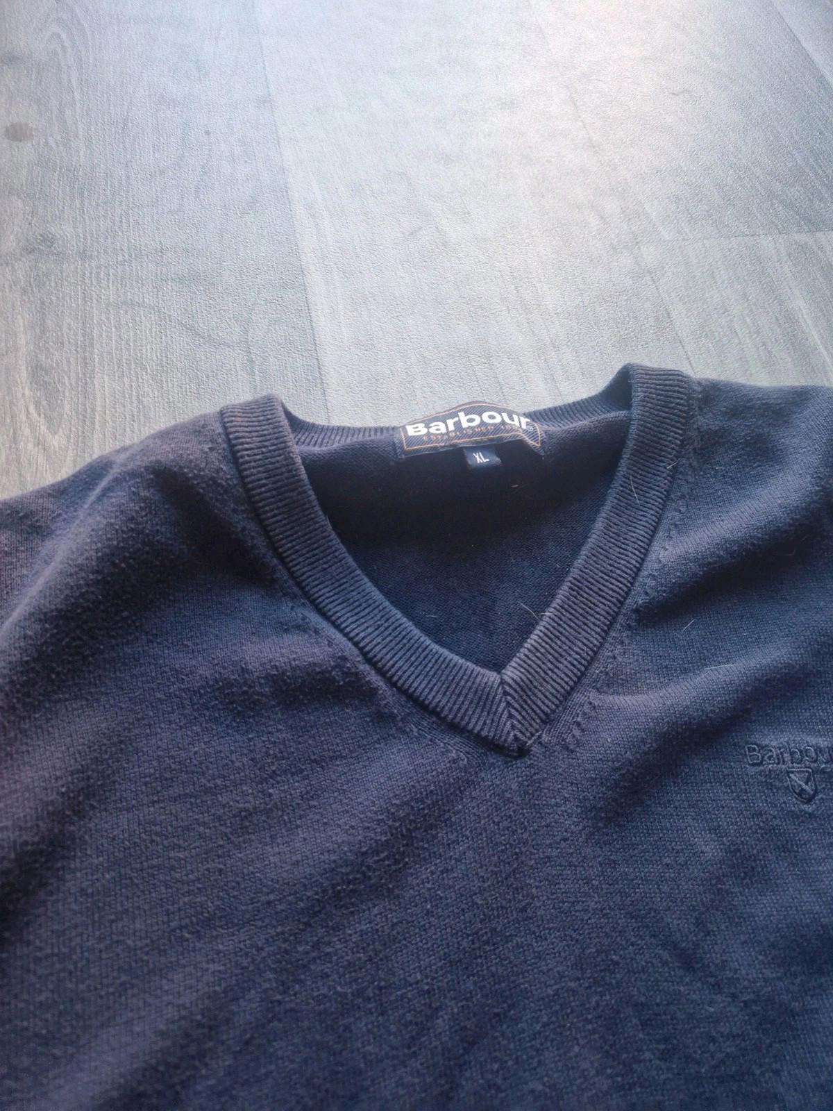 Barbour  V Neck  100% Pima Cotton  Navy Blue  Jumper Uk Xl Vgc