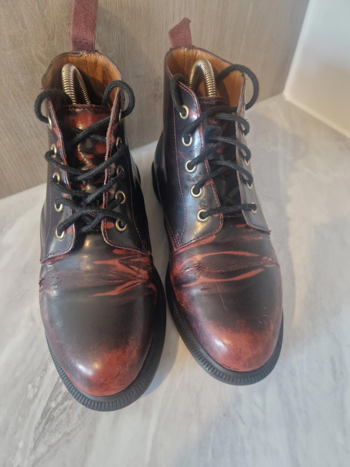 Dr Martens Emmeline UK Size 5 (EU 38) Womens Dark Red Patent Leather Boots Gc