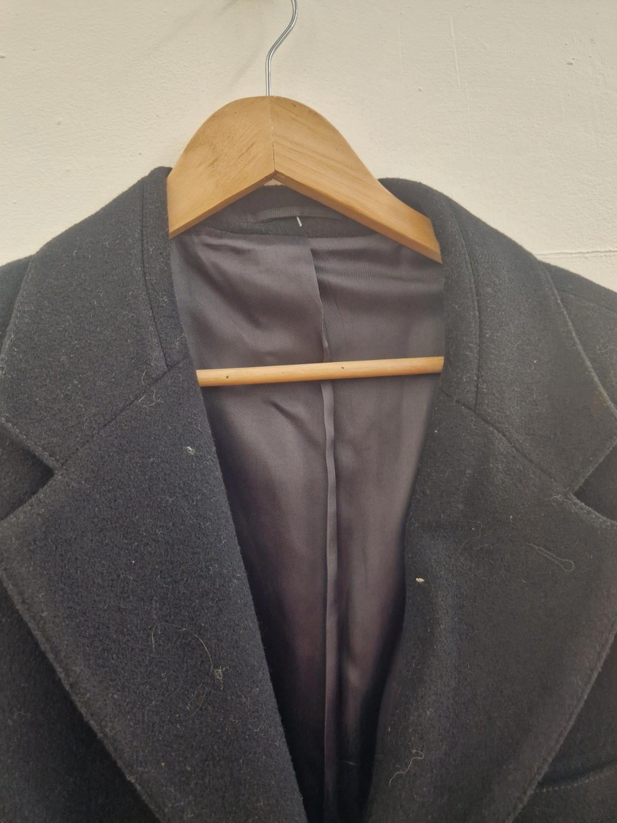 Henley & Knight Mens Black Over Coat Wool &  Cashmere  Blend Uk Size Xl  Gc