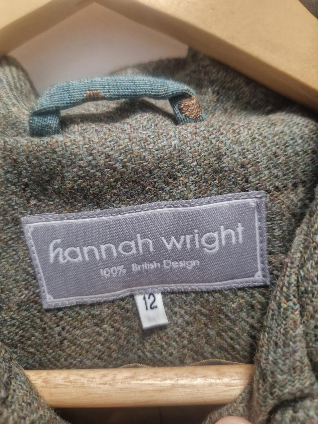 Hannah Wright Ladies Beautiful Check Tweed  Blue Trim Jacket Uk 12 Made In Wales