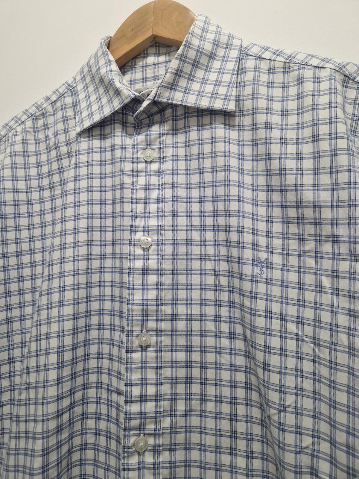YSL Mens Blue & White Checked Shirt Cotton Preowened  Uk Size M Gc