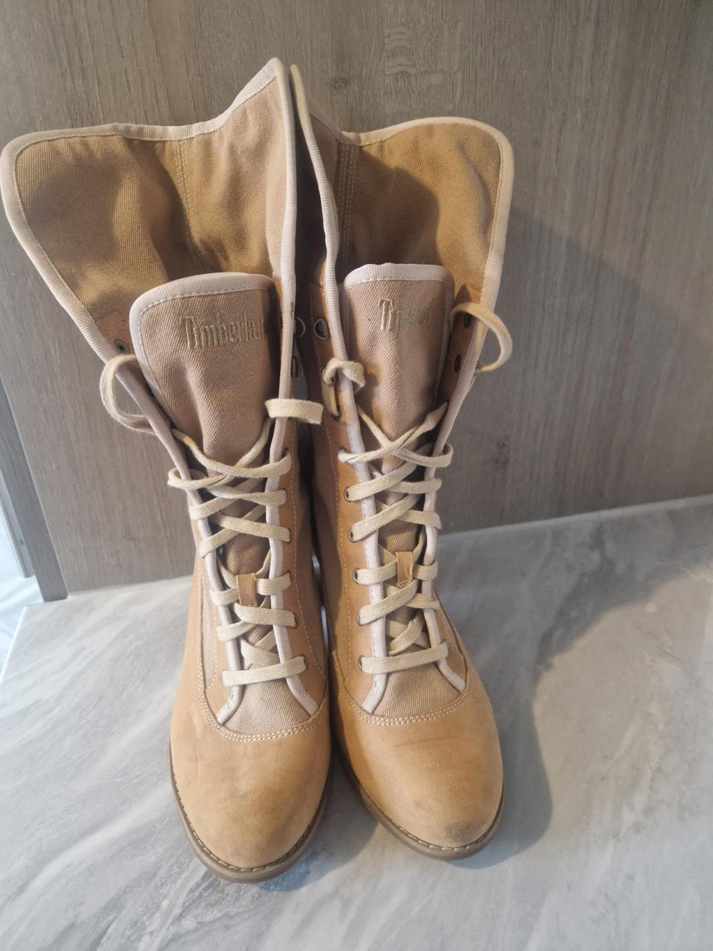Timberland Womens Combat  Beige Canvas Knee High Boots  Block Heel Uk Size 5.5