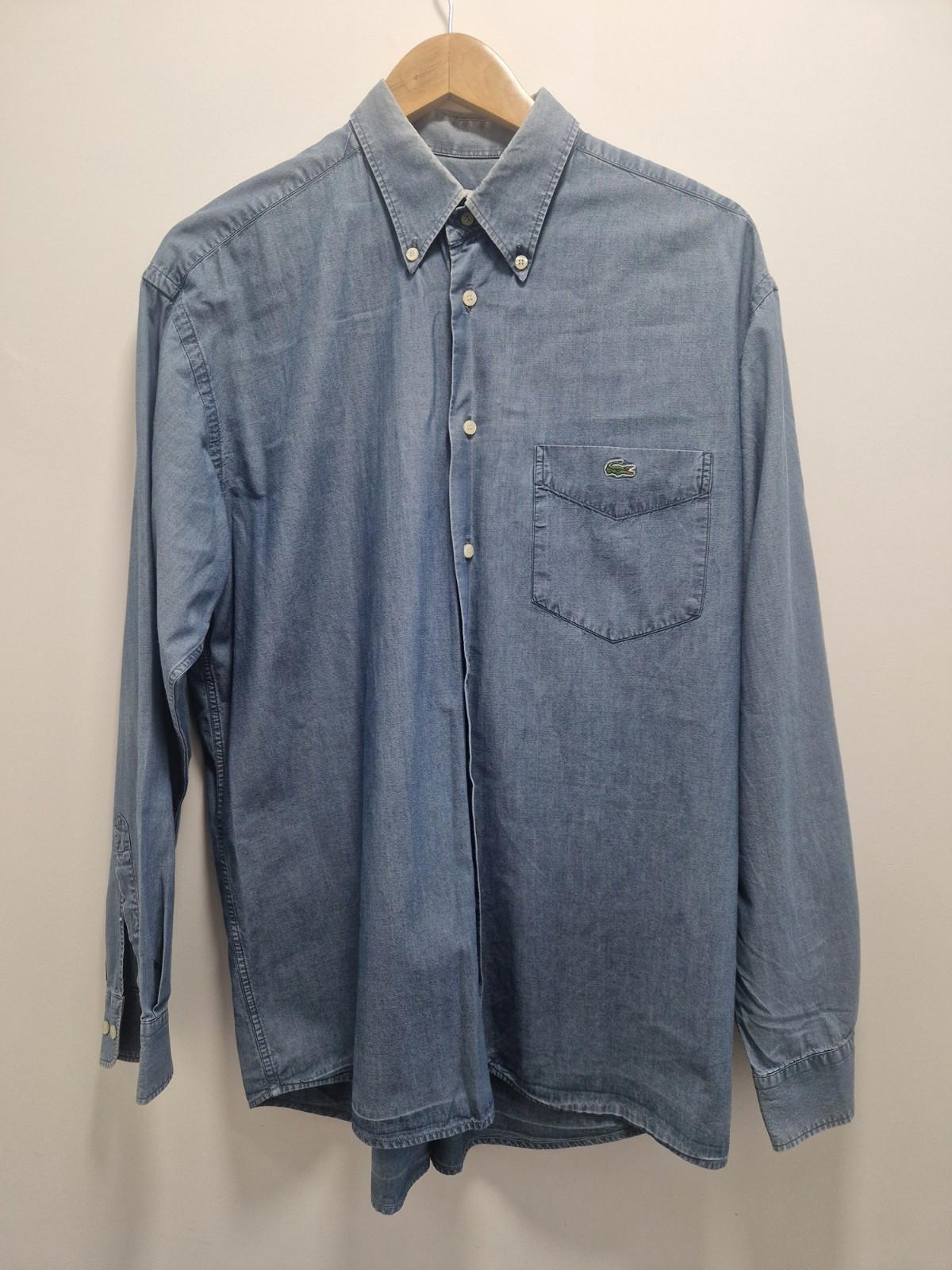 Lacoste Mens Blue Full Button Shirt 100% Cotton Size 42  Pit 2 Pit 23" Uk Xl Gc