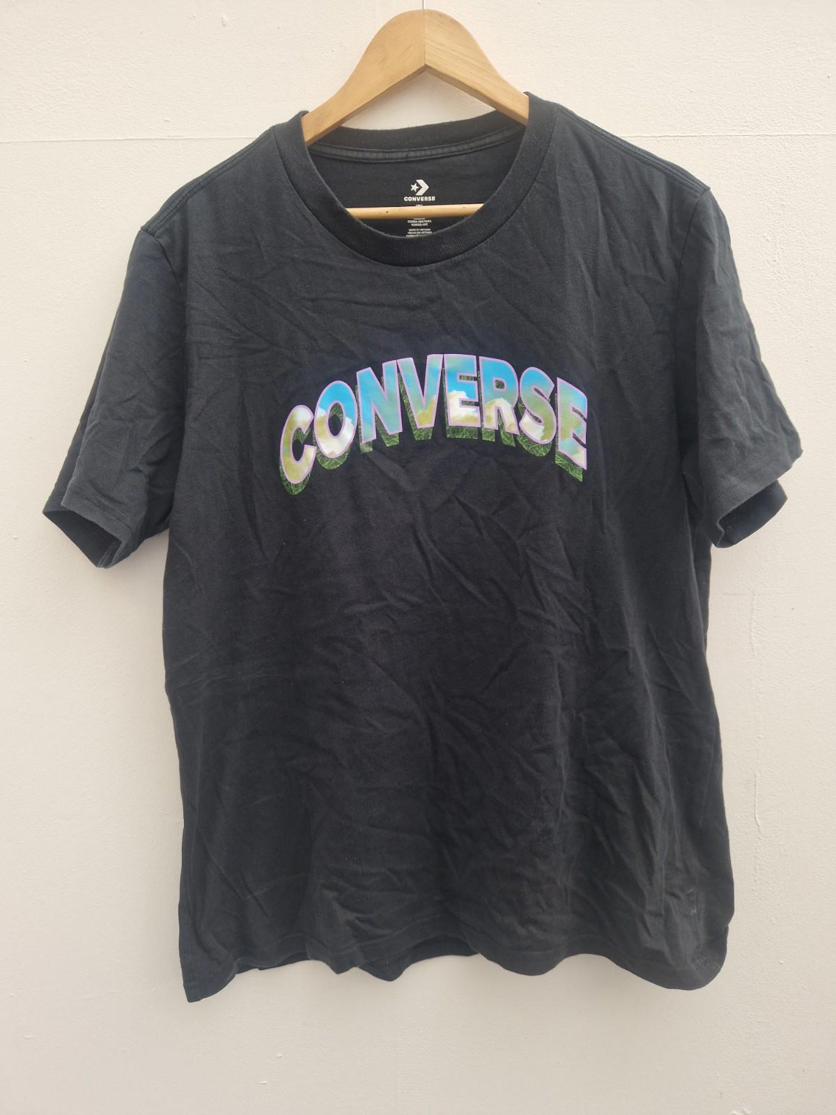 Converse Tie Die Front Spell Out Black Short Sleeved  T- Shirt Gc Uk Size L