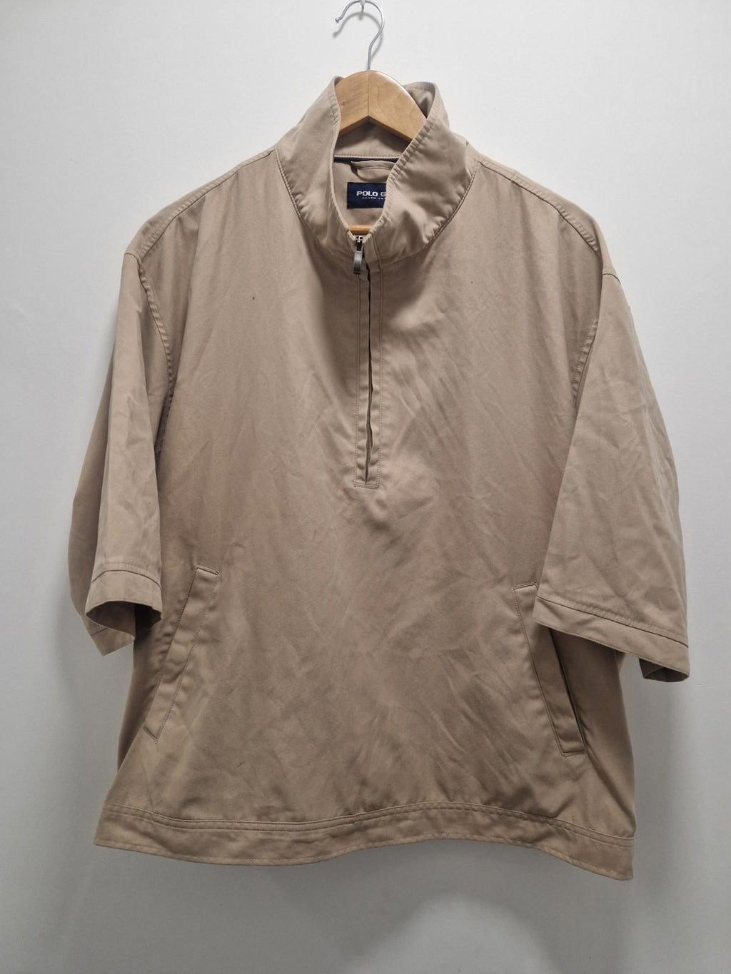 Ralph Lauren Polo Golf Quarter Zip Beige Jacket Short Sleeves Uk Size Xl Gc