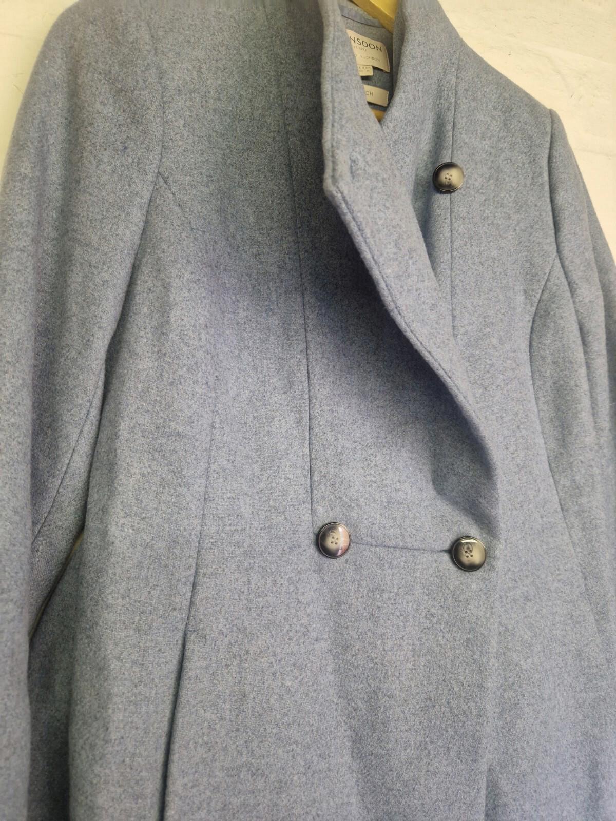 Monsoon  WoolRich Grey/Blue Double Breasted Wool Coat Vgc Uk Size 10