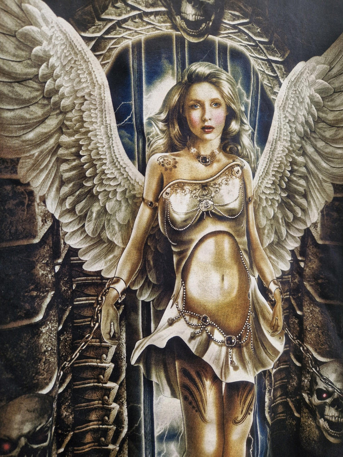 Y2k Gothic Angel Graphic Crew Neck T-shirt Uk Size L On A Wild Label 100% Cotton