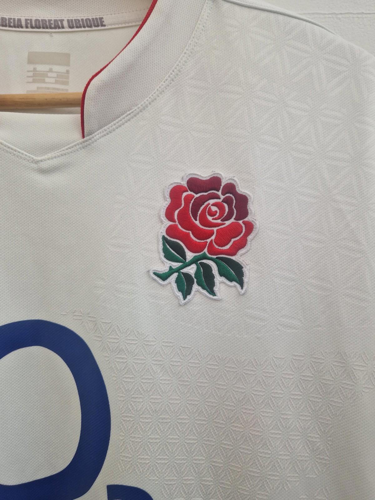 Nike ENGLAND O2 2009 2010 White Union Short Sleeve T-Shirt Rugby Jersey Size M