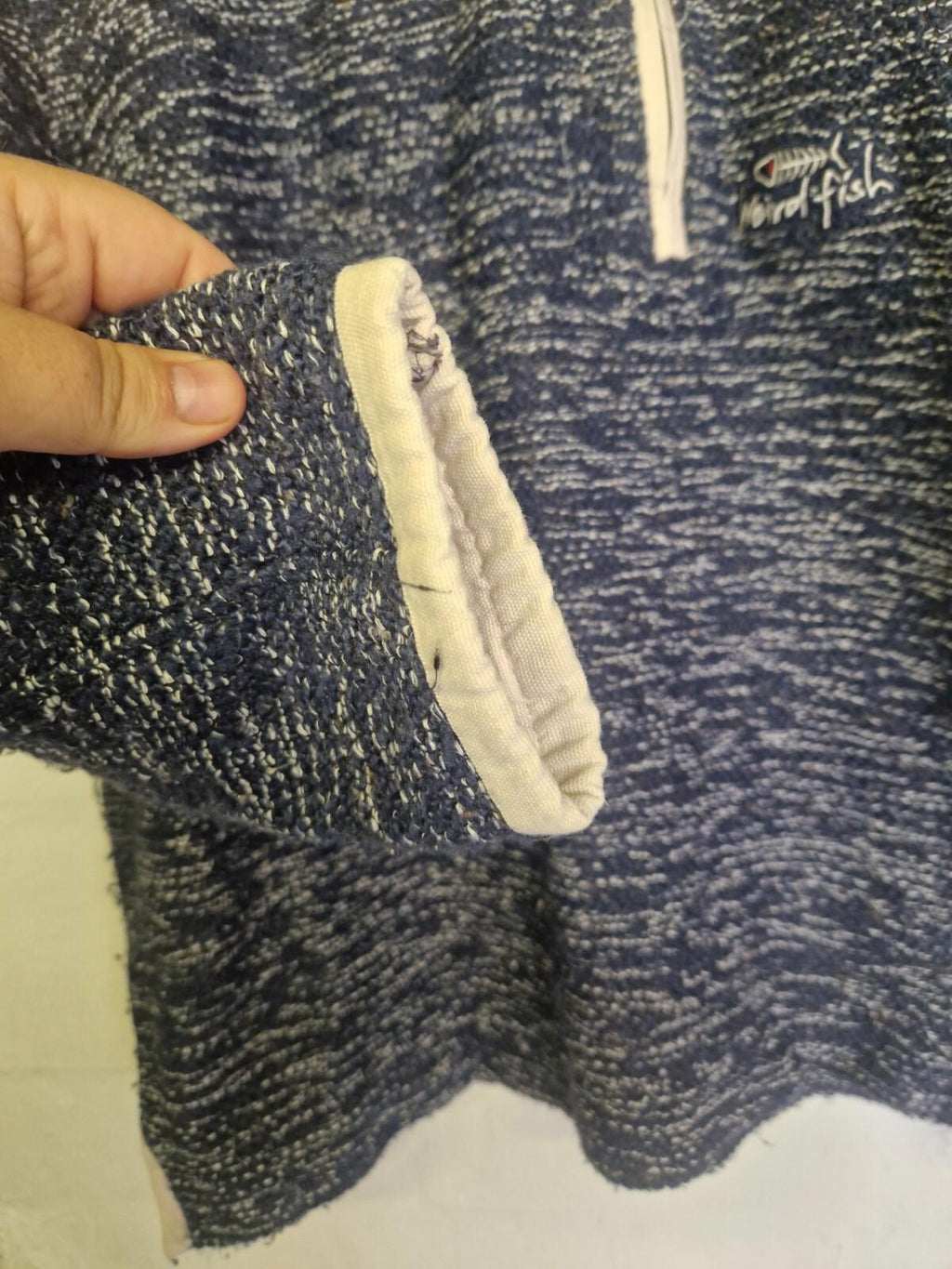 Wierd Fish Quarter Zip  Pull Over Sweat Shirt Blue  Top Uk Size M Vgc