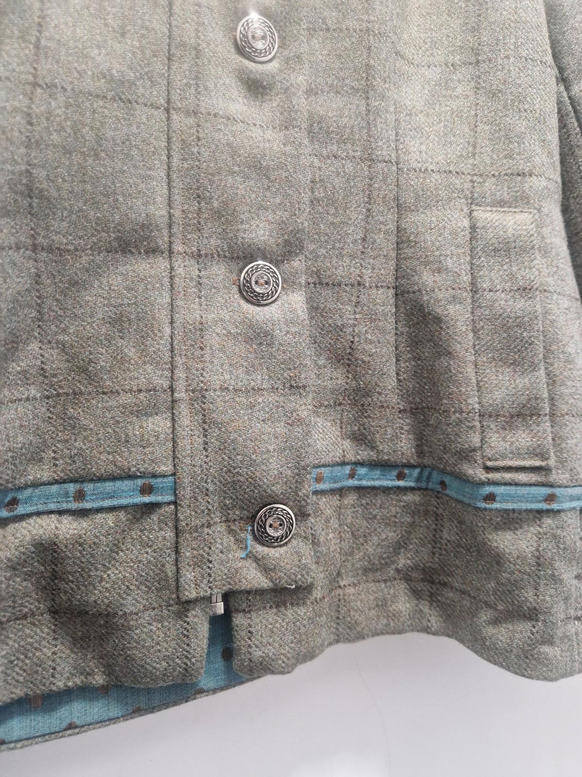 Hannah Wright Ladies Beautiful Check Tweed  Blue Trim Jacket Uk 12 Made In Wales