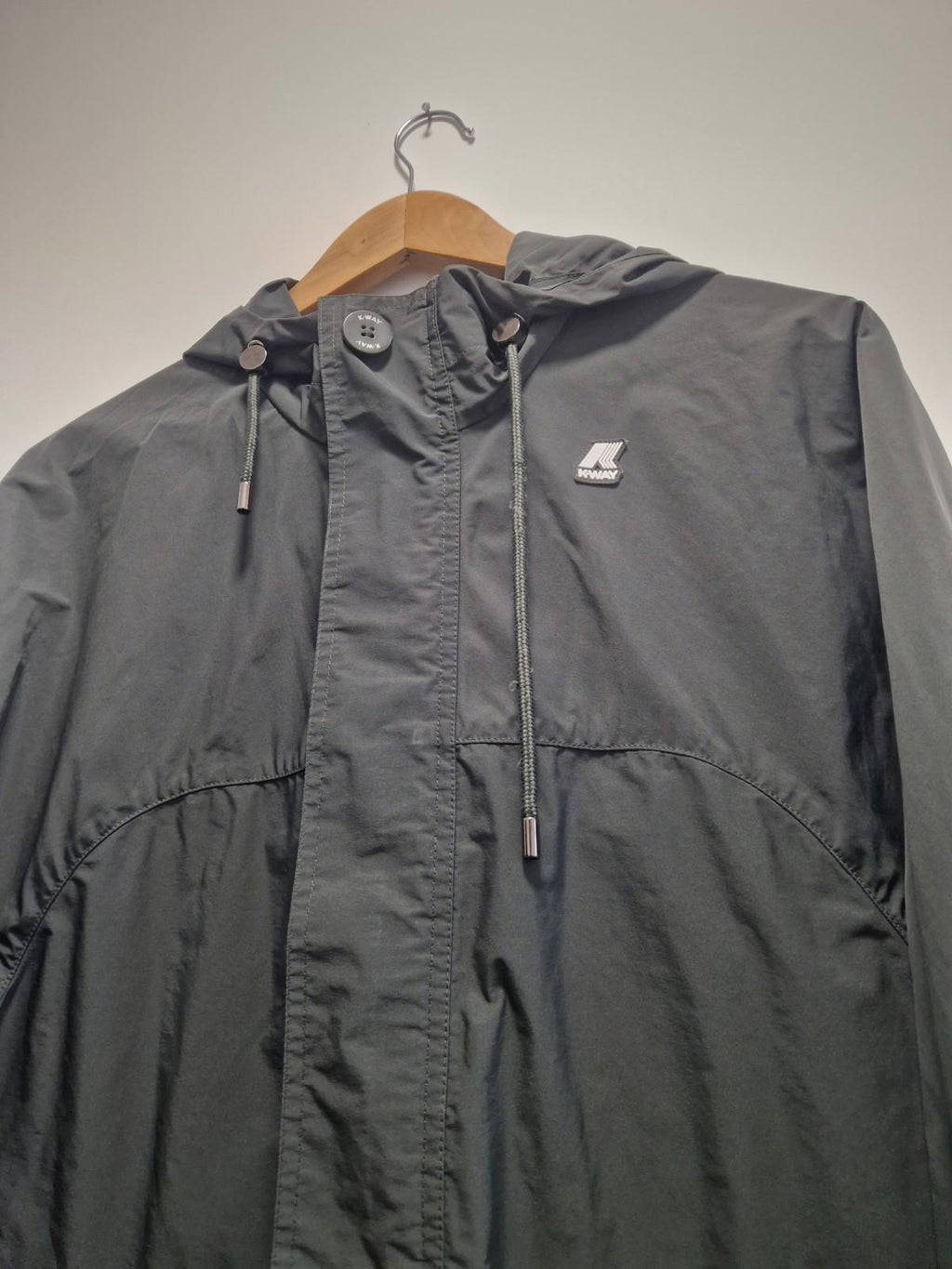 K- Way Bruno Poly Canvas Black Lightweight Hooded Packdown Jacket Uk Medium  Gc