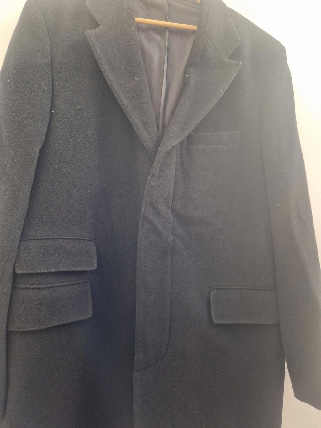 Henley & Knight Mens Black Over Coat Wool &  Cashmere  Blend Uk Size Xl  Gc