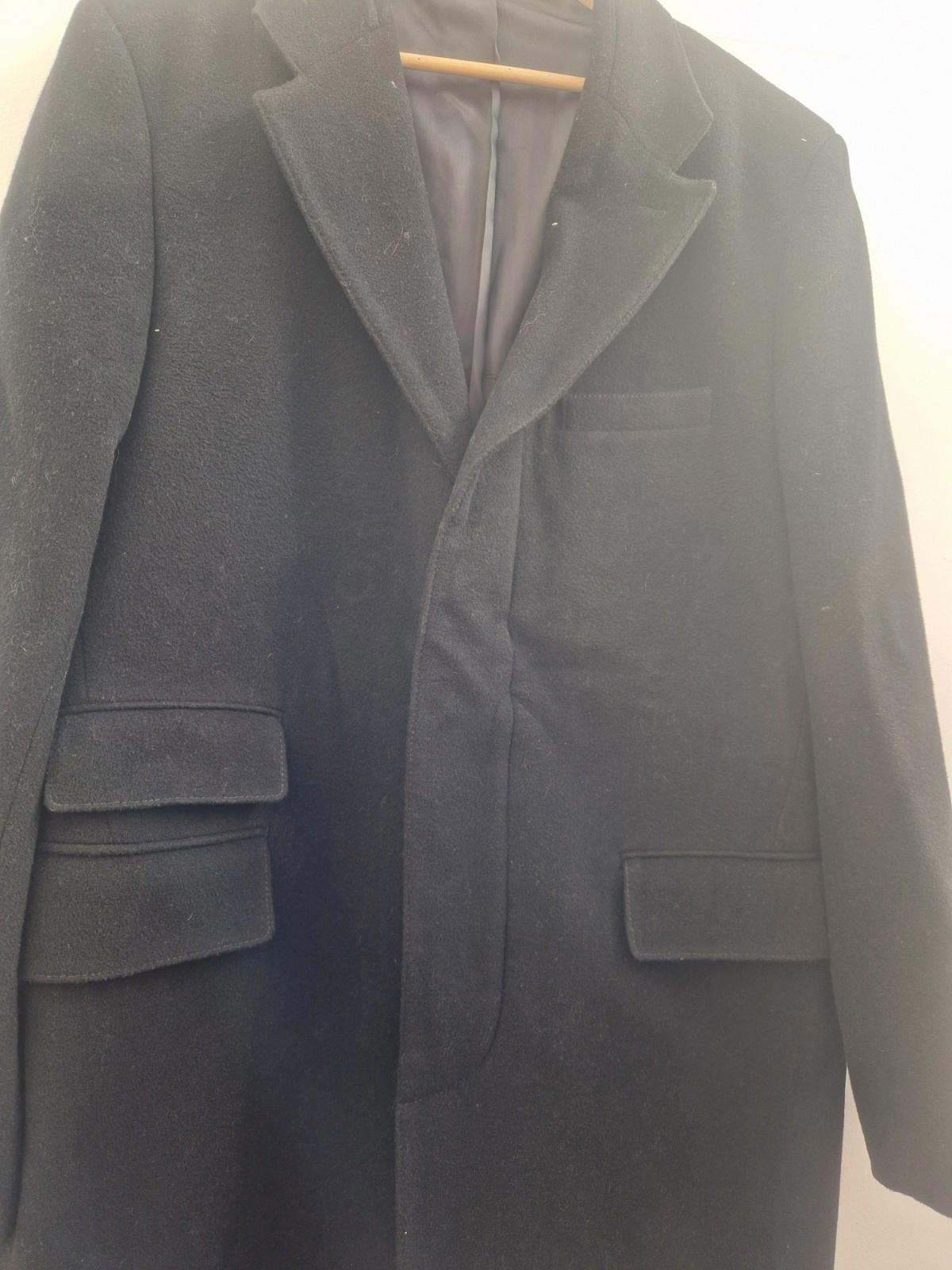 Henley & Knight Mens Black Over Coat Wool &  Cashmere  Blend Uk Size Xl  Gc