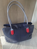 Radley Navy Leather shoulder bag with light blue handles red Leather Accents