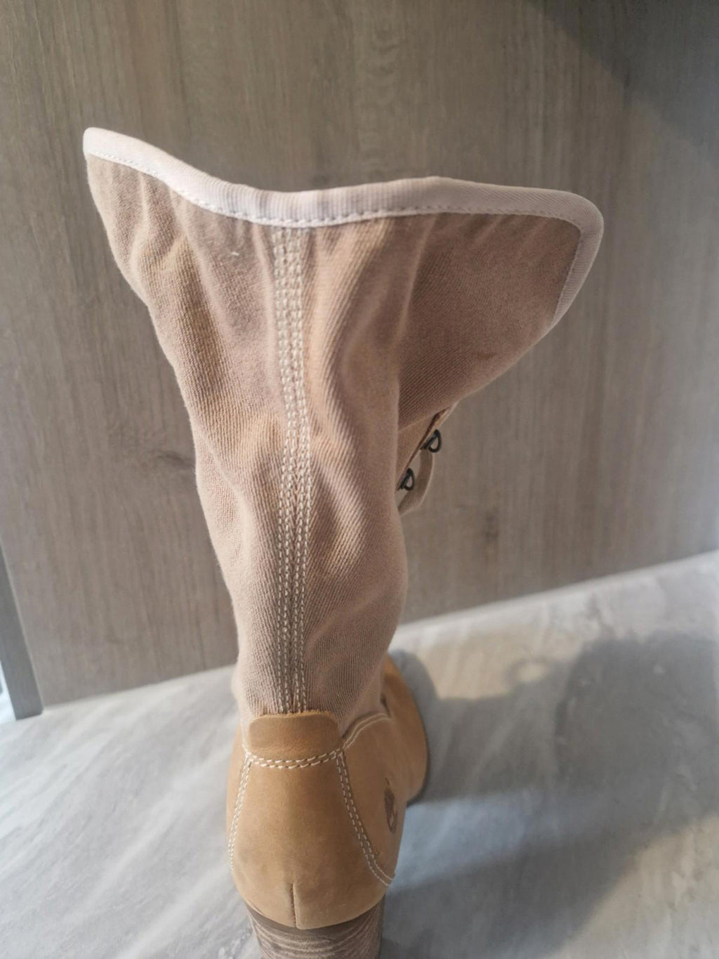 Timberland Womens Combat  Beige Canvas Knee High Boots  Block Heel Uk Size 5.5
